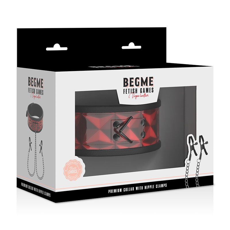 BEGME - RED EDITION NECKLACE WITH CHAINS AND NEOPRENE-LINED NIPPLE CLAMPS