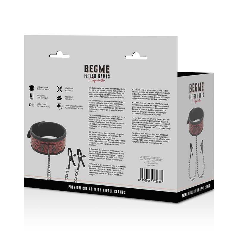 BEGME - RED EDITION NECKLACE WITH CHAINS AND NEOPRENE-LINED NIPPLE CLAMPS