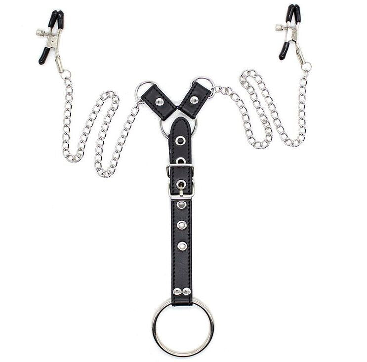 OHMAMA FETISH - NIPPLE CLAMPS WITH CHAINS AND PENIS RING