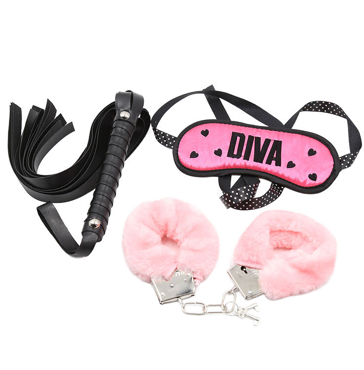 OHMAMA FETISH - BONDAGE SET HANDCUFFS WHIP AND EYELASH