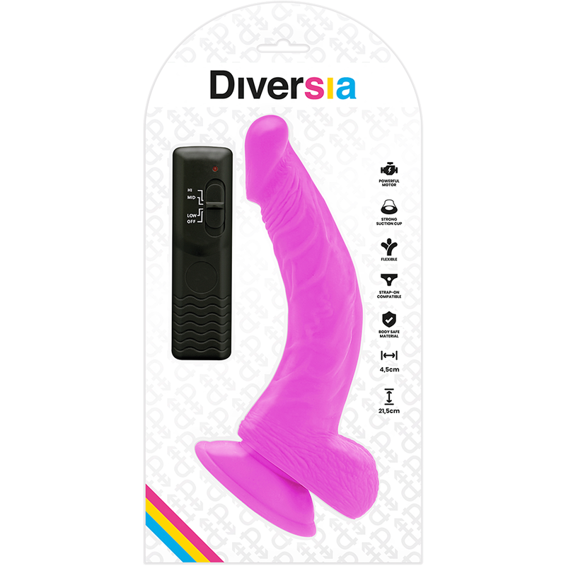 DIVERSIA - FLEXIBLE VIBRATING DILDO LILAC 21.5 CM -OR- 4.5 CM