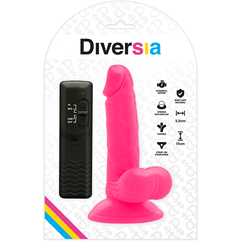 DIVERSIA - PINK FLEXIBLE VIBRATING DILDO 17 CM -OR- 3.3 CM