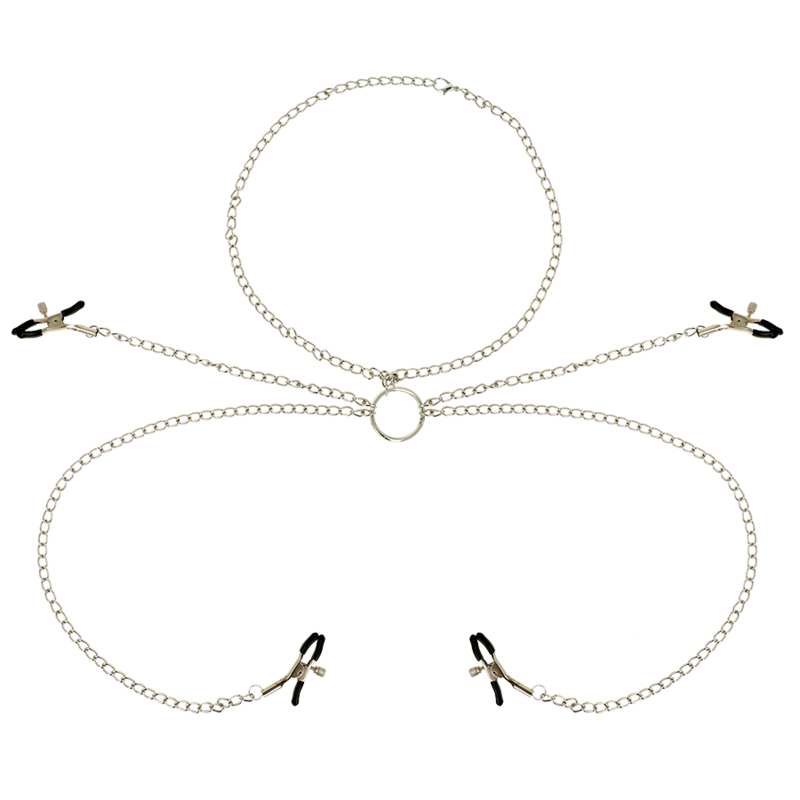 OHMAMA FETISH - 4 NIPPLE CLAMPS WITH CHAIN COLLAR