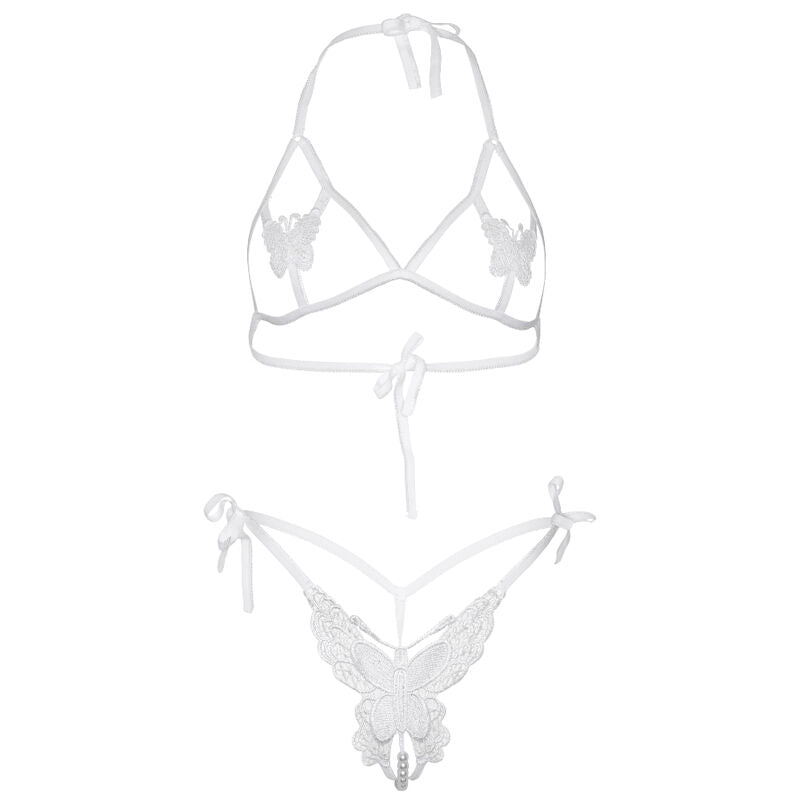 LEG AVENUE - TWO-PIECE BUTTERFLY AND PEARL BRA AND THONG SET - ONE SIZE - BLACK
