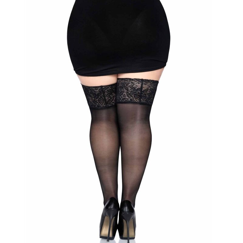LEG AVENUE - ONE SIZE SELF-ADHESIVE BLACK TIGHTS WITH WIDE LACE