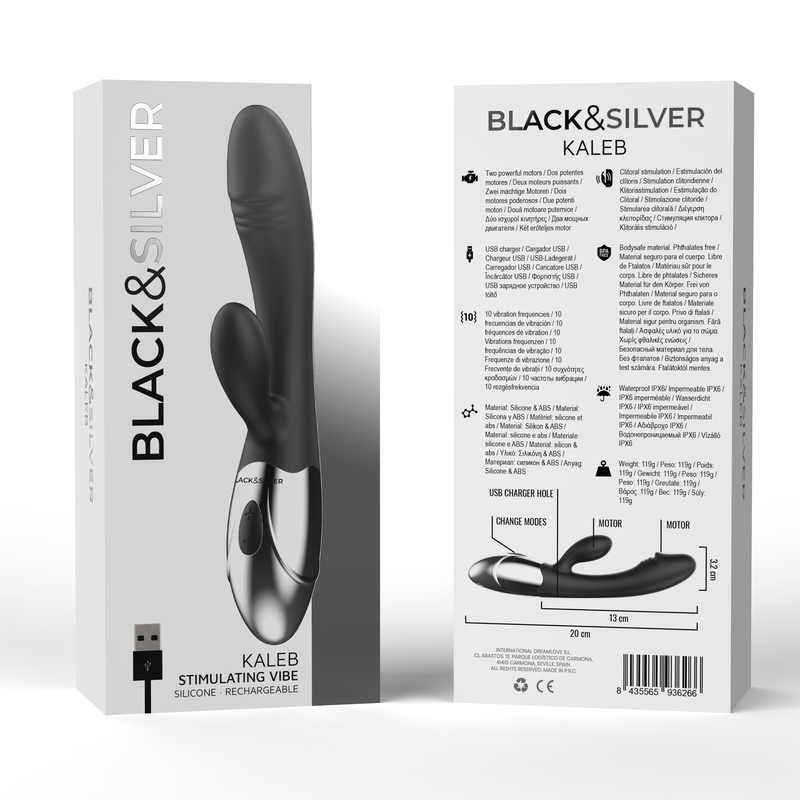 BLACK&SILVER - KALEB VIBRATOR RABBIT SILICON MULTI-FUNCTION