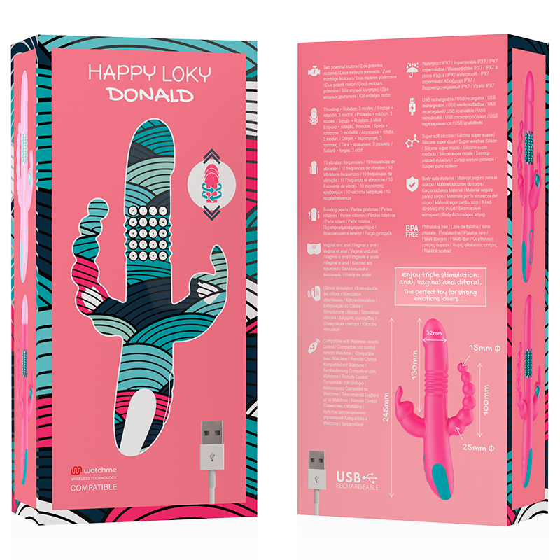 HAPPY LOKY - DONALD TRIPLE STIMULATION: ANAL, G-SPOT & CLITORIS COMPATIBLE WITH WATCHME WIRELESS TECHNOLOGY