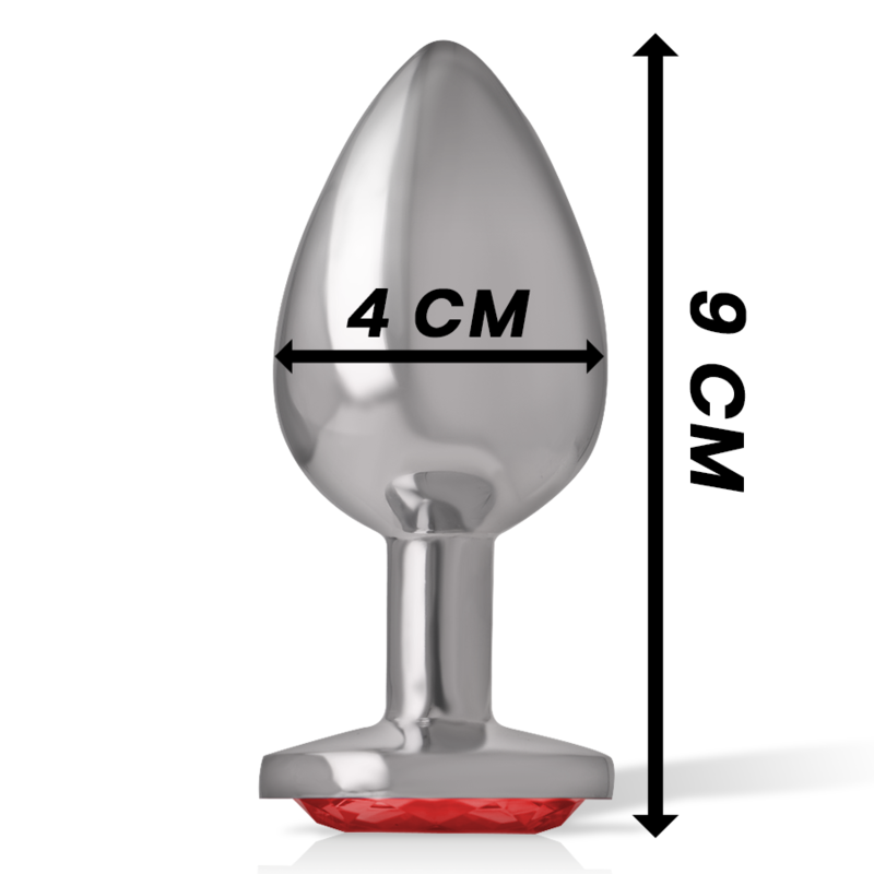 INTENSE - METAL ALUMINUM ANAL PLUG WITH RED CRYSTAL SIZE L