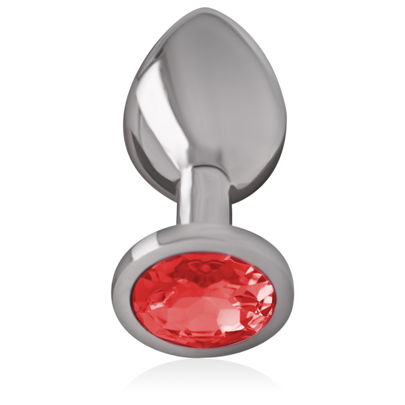 INTENSE - METAL ALUMINUM ANAL PLUG WITH RED CRYSTAL SIZE L