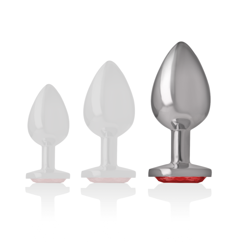 INTENSE - METAL ALUMINUM ANAL PLUG WITH RED CRYSTAL SIZE L