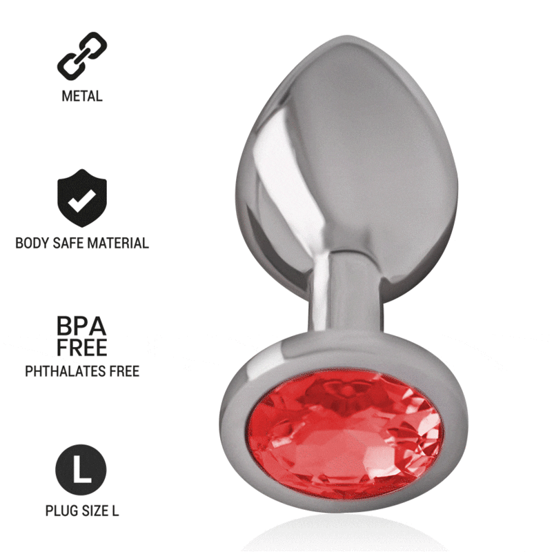 INTENSE - METAL ALUMINUM ANAL PLUG WITH RED CRYSTAL SIZE L