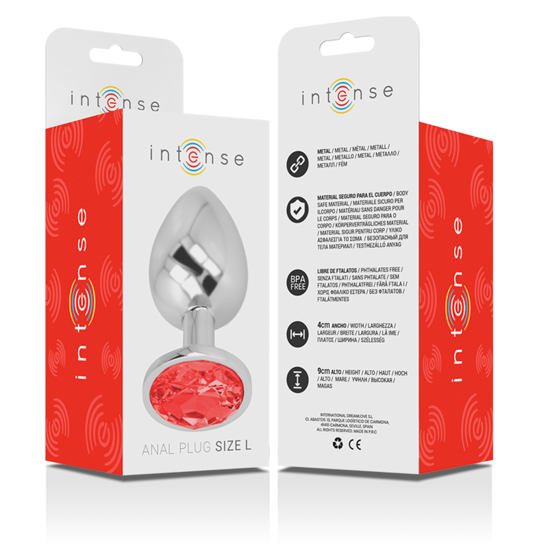 INTENSE - METAL ALUMINUM ANAL PLUG WITH RED CRYSTAL SIZE L