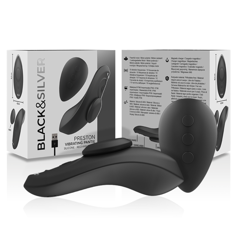 BLACK&SILVER - PRESTON PANTIE MAGNETIC VIBRATOR SILICONE REMOTE