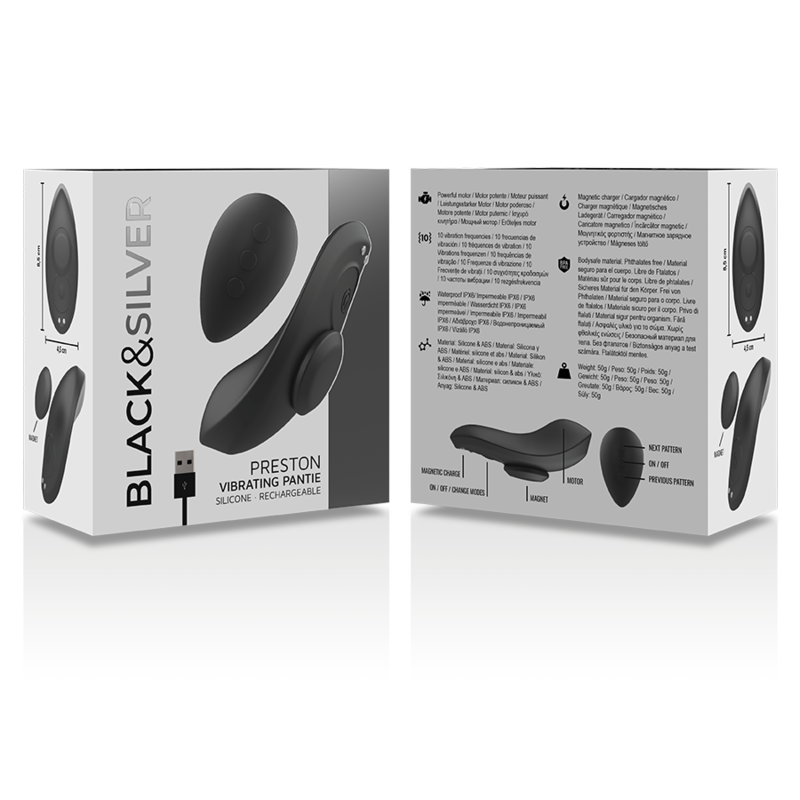 BLACK&SILVER - PRESTON PANTIE MAGNETIC VIBRATOR SILICONE REMOTE