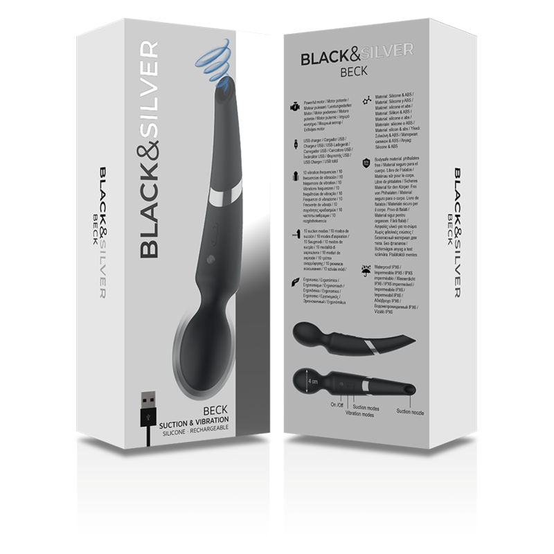 BLACK&SILVER - BECK WAND AND SUCTIONER 2 IN 1 SILICONE