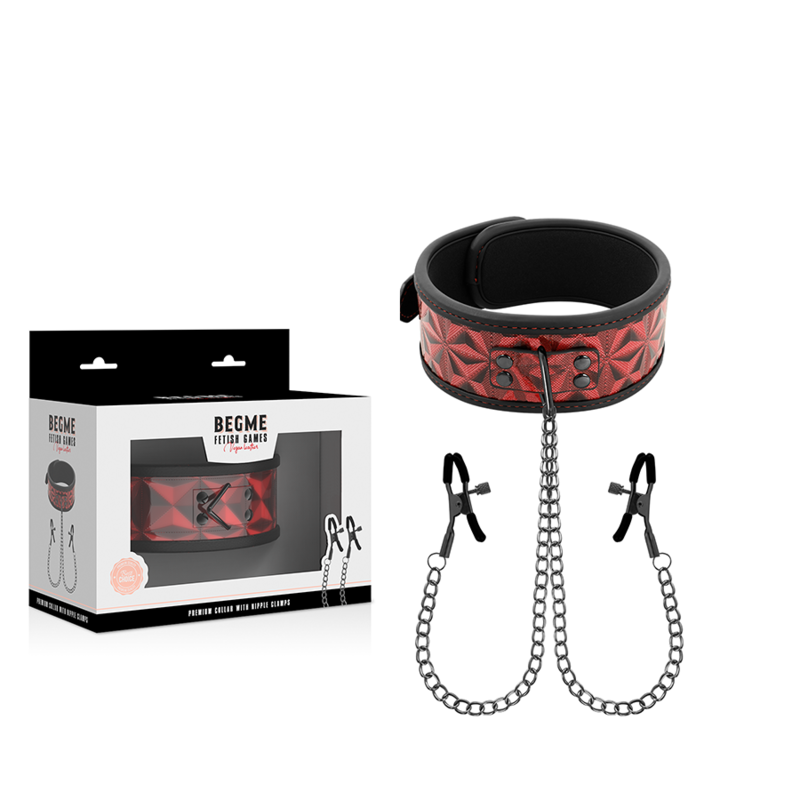 BEGME - RED EDITION NECKLACE WITH CHAINS AND NEOPRENE-LINED NIPPLE CLAMPS