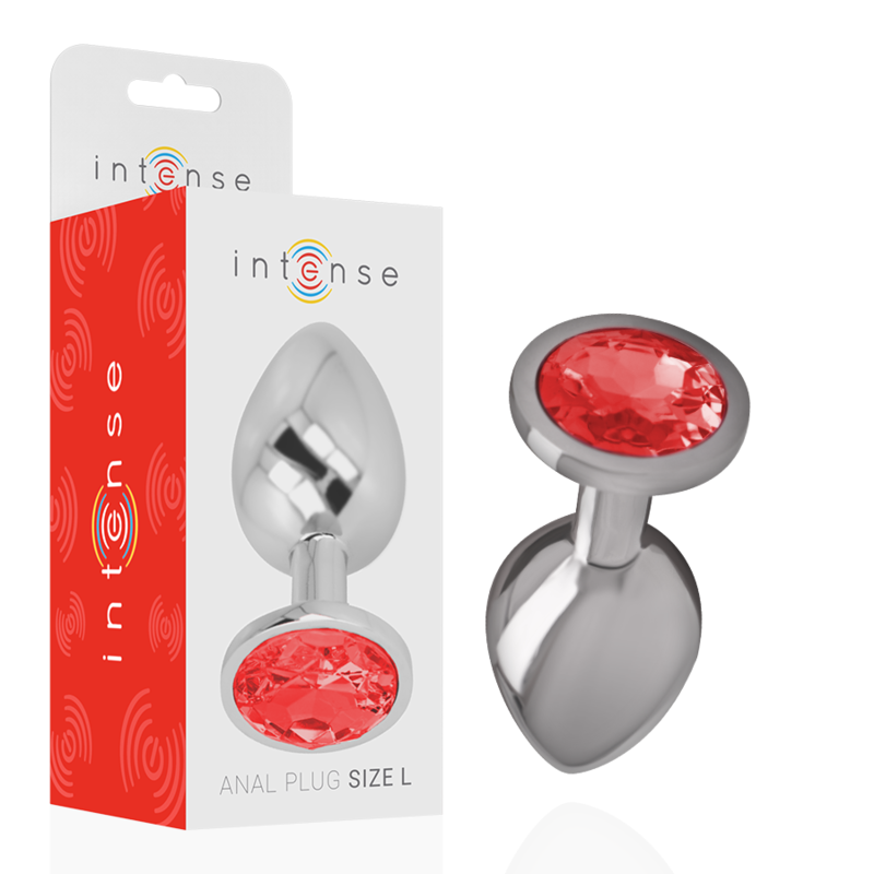 INTENSE - METAL ALUMINUM ANAL PLUG WITH RED CRYSTAL SIZE L