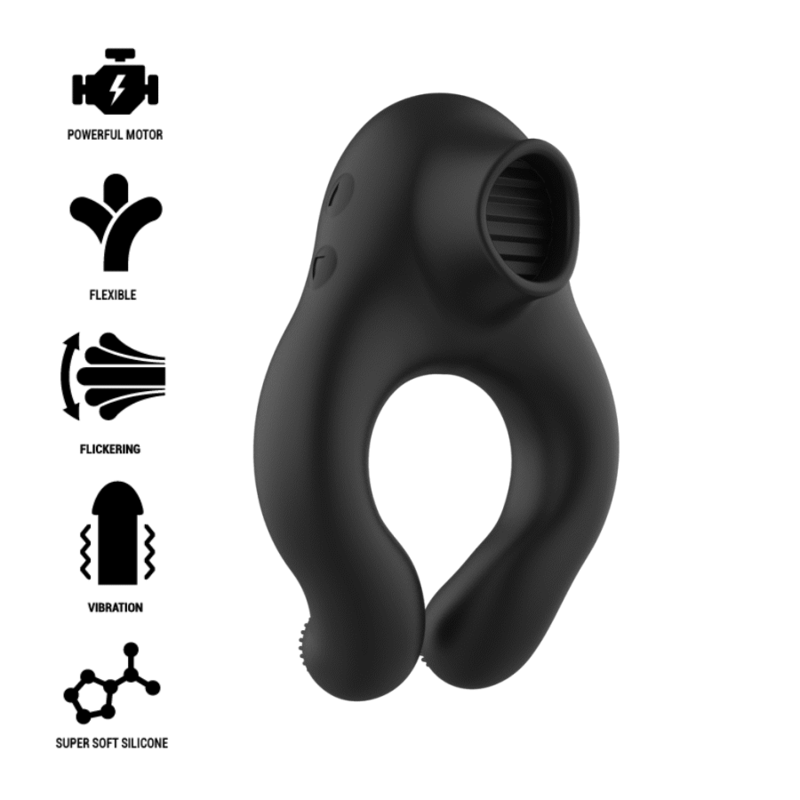 BLACK&SILVER - RECHARGEABLE 3 MOTOR SILICONE VIBRATING RING BLACK