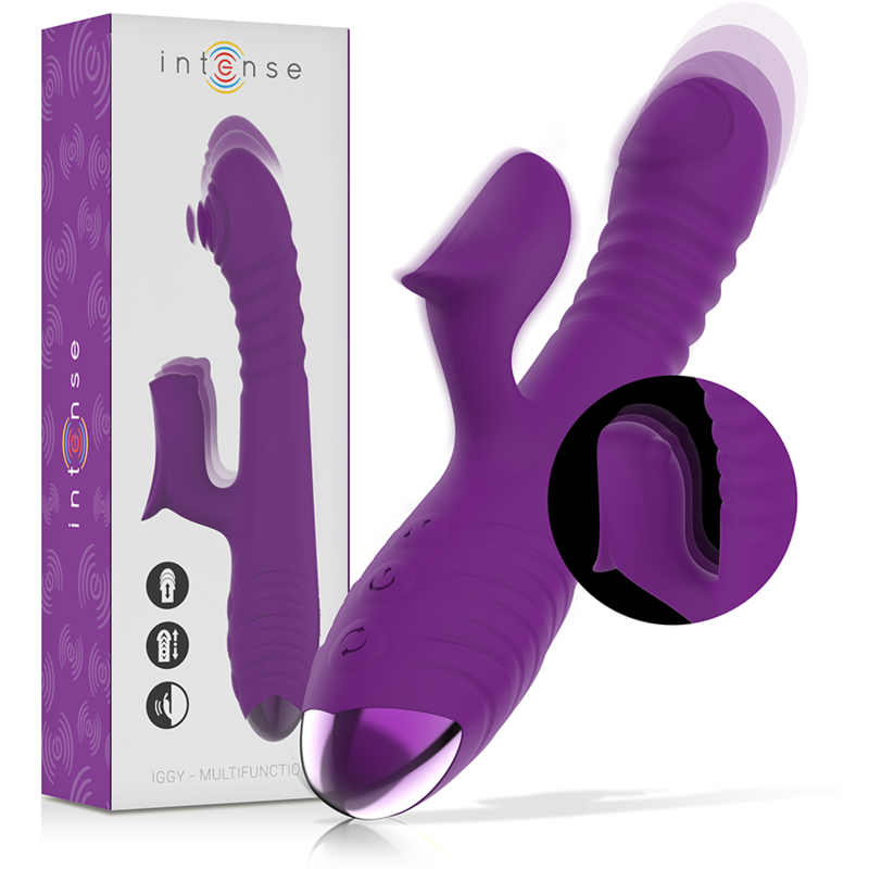 INTENSE - IGGY RECHARGEABLE MULTIFUNCTION VIBRATOR UP & DOWN WITH PURPLE CLITORIS STIMULATOR