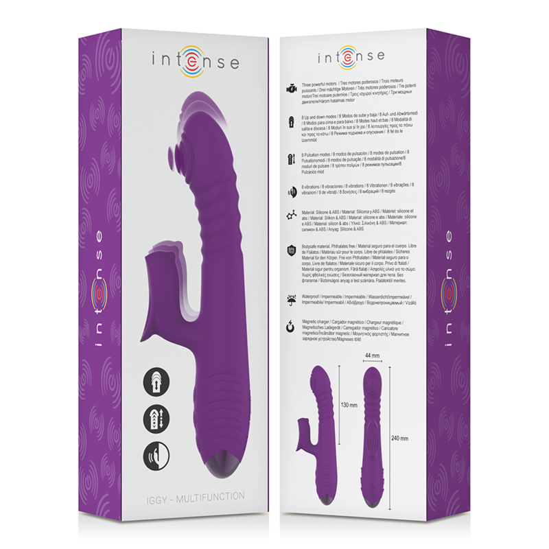 INTENSE - IGGY RECHARGEABLE MULTIFUNCTION VIBRATOR UP & DOWN WITH PURPLE CLITORIS STIMULATOR