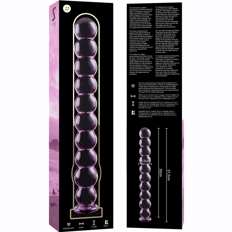 NEBULA SERIES BY IBIZA - MODEL 22 TRANSPARENT BOROSILICATE GLASS DILDO 21.5 CM -O- 2.5 CM