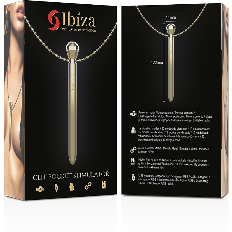 IBIZA - DISCREET DIAMOND STIMULATOR RECHARGEABLE NECKLACE 12 VIBRATION MODES GOLD 12.2 X 1.4