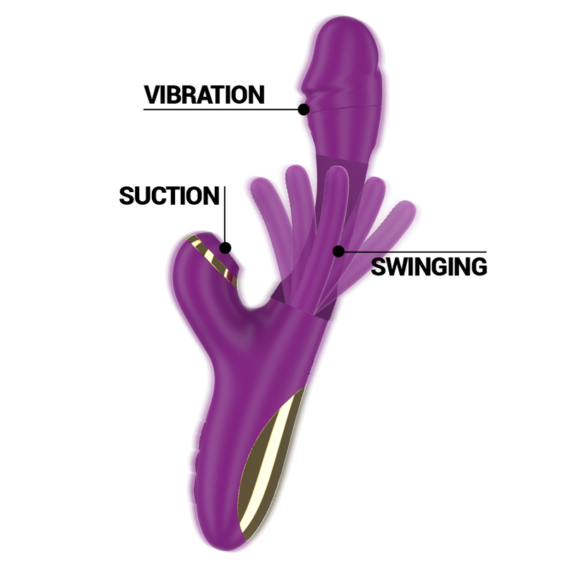 INTENSE - ATENEO RECHARGEABLE MULTIFUNCTION VIBRATOR 7 VIBRATIONS WITH OSCILLATING TONGUE AND PURPLE SUCKER