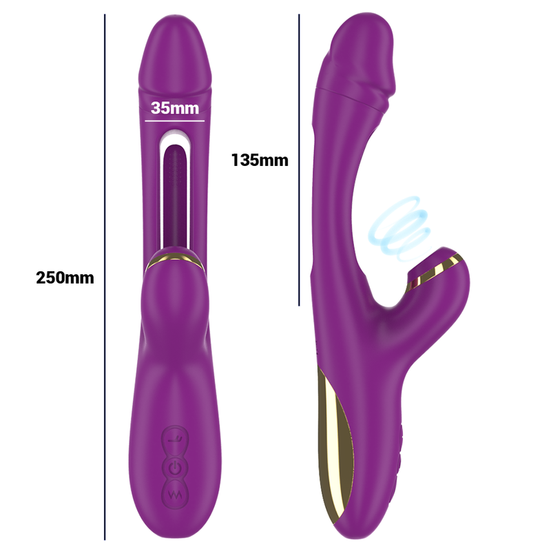 INTENSE - ATENEO RECHARGEABLE MULTIFUNCTION VIBRATOR 7 VIBRATIONS WITH OSCILLATING TONGUE AND PURPLE SUCKER