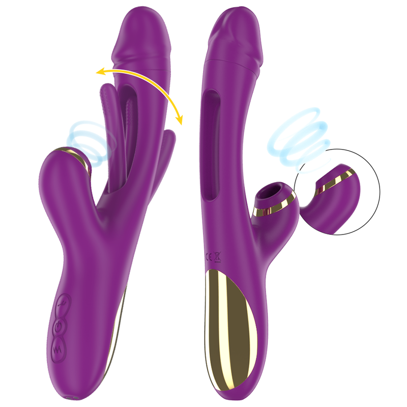 INTENSE - ATENEO RECHARGEABLE MULTIFUNCTION VIBRATOR 7 VIBRATIONS WITH OSCILLATING TONGUE AND PURPLE SUCKER