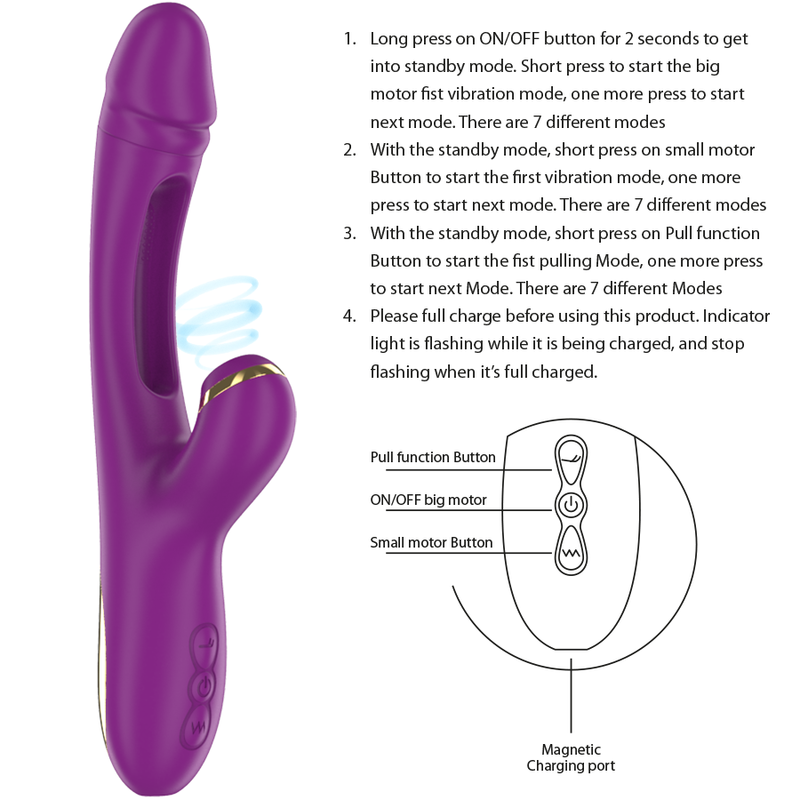INTENSE - ATENEO RECHARGEABLE MULTIFUNCTION VIBRATOR 7 VIBRATIONS WITH OSCILLATING TONGUE AND PURPLE SUCKER