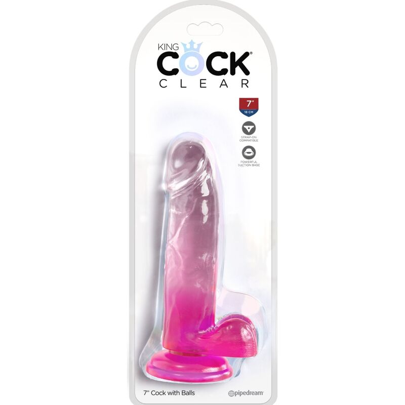 KING COCK - CLEAR REALISTIC PENIS WITH TESTICLES 15.2 CM PINK