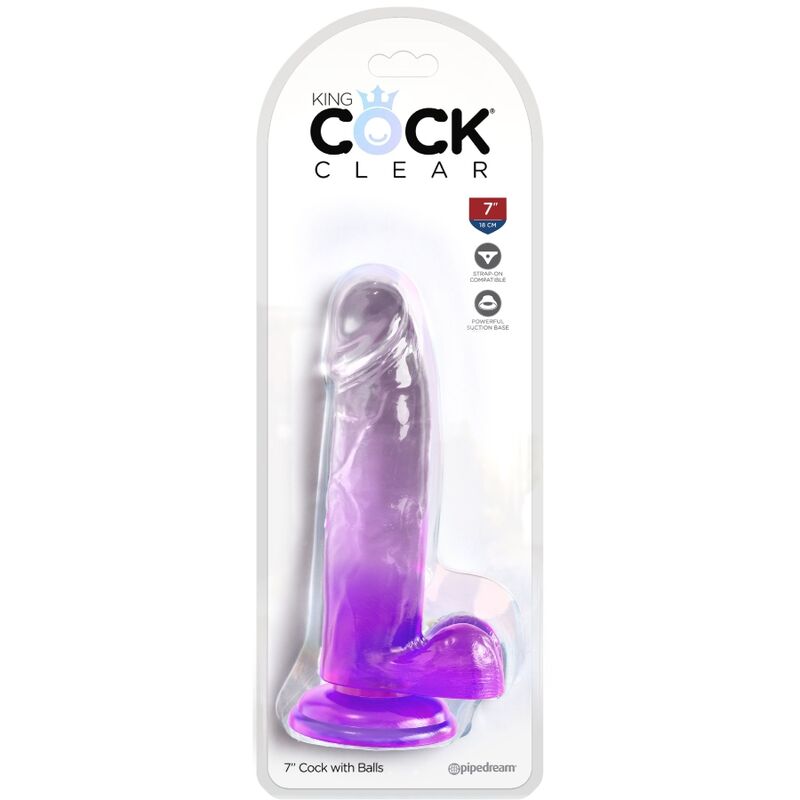 KING COCK - CLEAR REALISTIC PENIS WITH TESTICLES 15.2 CM PURPLE