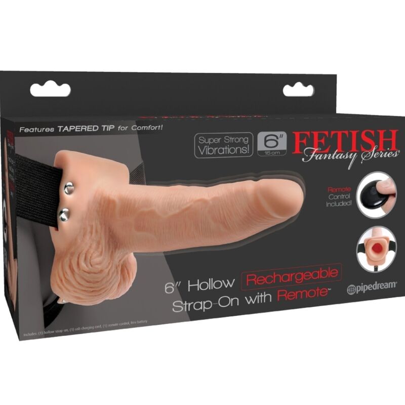 FETISH FANTASY SERIES - ADJUSTABLE HARNESS REMOTE CONTROL REALISTIC PENIS WITH TESTICLES RECHARGEABLE AND VIBRATOR 15 CM