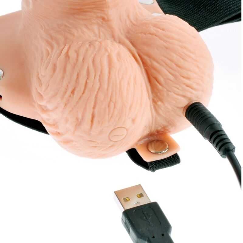 FETISH FANTASY SERIES - ADJUSTABLE HARNESS REMOTE CONTROL REALISTIC PENIS WITH TESTICLES RECHARGEABLE AND VIBRATOR 15 CM