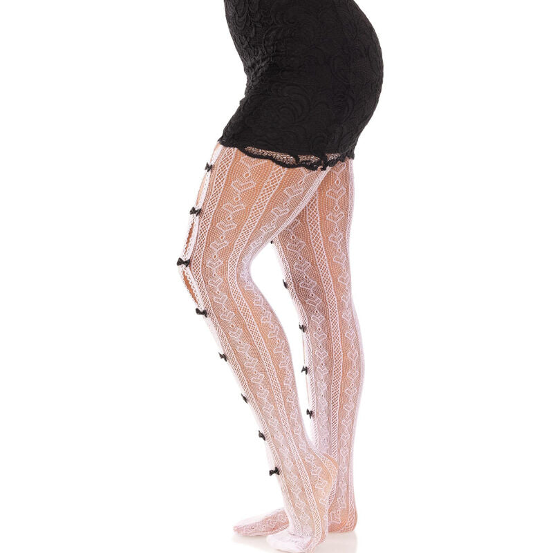 LEG AVENUE - TIGHTS WITH HEART & BOWS SLOTS IN WHITE