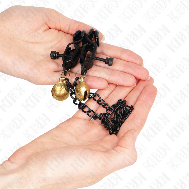 KINK - BLACK FLAT NIPPLE CLAMPS WITH BELL AND SILVER CHAIN 30 CM