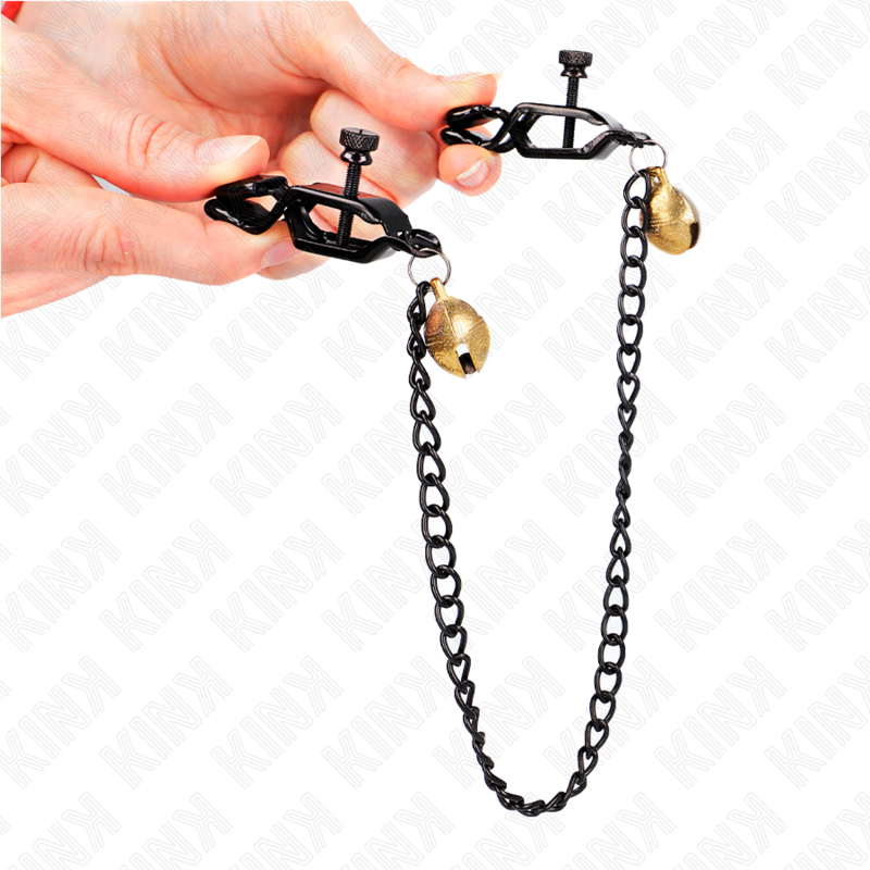 KINK - BLACK FLAT NIPPLE CLAMPS WITH BELL AND SILVER CHAIN 30 CM