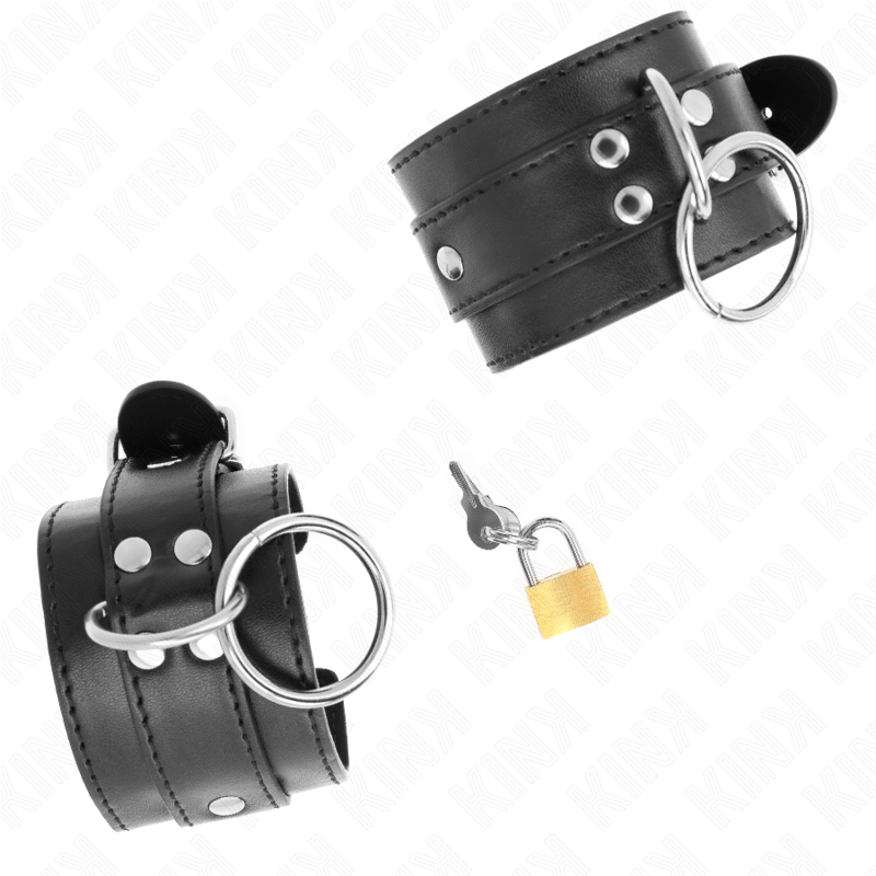 KINK - WRISTBANDS WITH LOCKING PADLOCK ON RINGS BLACK ADJUSTABLE 20-28 CM X 5.5 CM