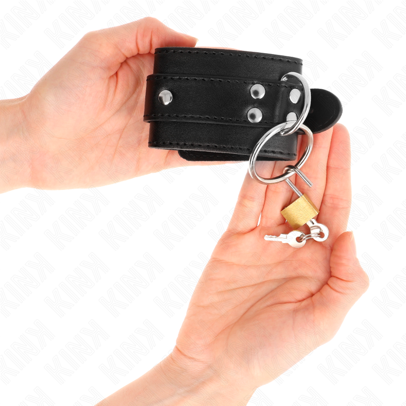 KINK - WRISTBANDS WITH LOCKING PADLOCK ON RINGS BLACK ADJUSTABLE 20-28 CM X 5.5 CM