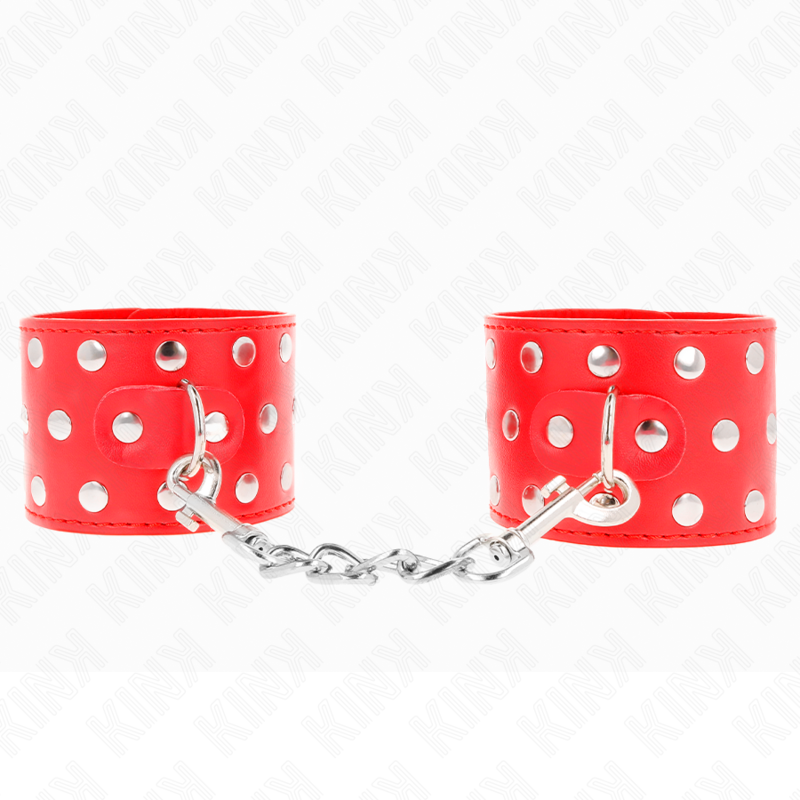 KINK - ADJUSTABLE STUDDED SNAP CLOSURE WRISTBANDS RED 19-24 CM X 5.5 CM