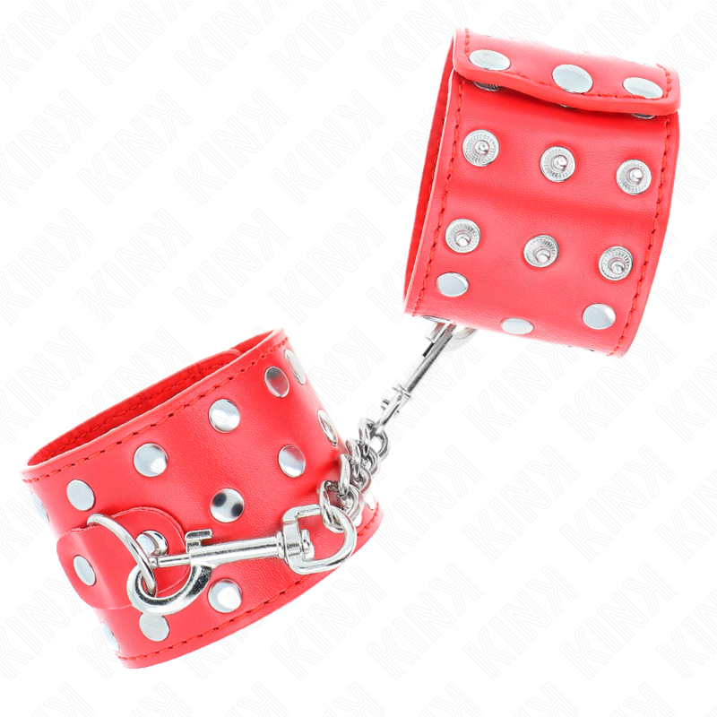 KINK - ADJUSTABLE STUDDED SNAP CLOSURE WRISTBANDS RED 19-24 CM X 5.5 CM