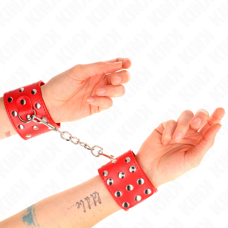 KINK - ADJUSTABLE STUDDED SNAP CLOSURE WRISTBANDS RED 19-24 CM X 5.5 CM