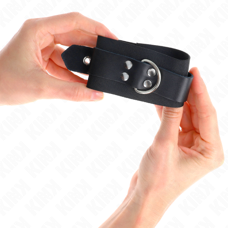 KINK - BLACK NYLON WRISTBANDS WITH ADJUSTABLE BLACK LEATHER STRAP 19-29 CM X 5.1 CM