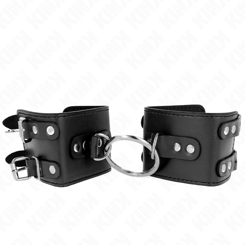 KINK - FIXED WRISTBANDS WITH RING AND STUDS BLACK ADJUSTABLE 17-22 CM X 6.5 CM
