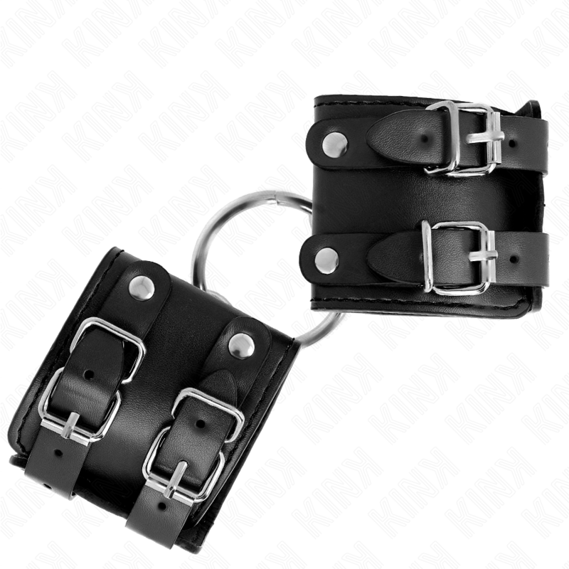 KINK - FIXED WRISTBANDS WITH RING AND STUDS BLACK ADJUSTABLE 17-22 CM X 6.5 CM