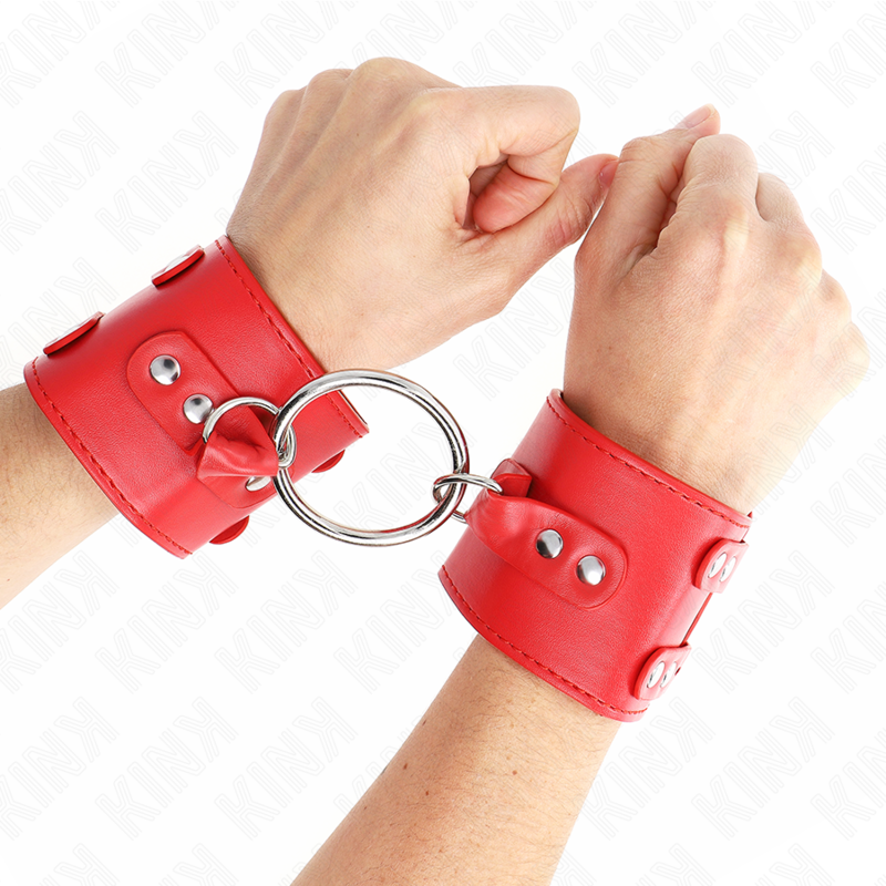 KINK - FIXED WRISTBANDS WITH RING AND STUDS RED ADJUSTABLE 17-22 CM X 6.5 CM