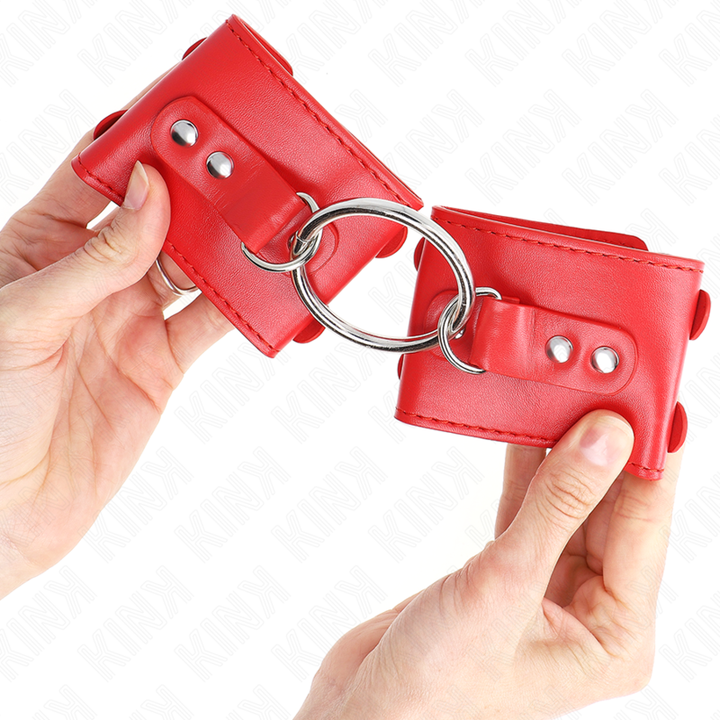 KINK - FIXED WRISTBANDS WITH RING AND STUDS RED ADJUSTABLE 17-22 CM X 6.5 CM