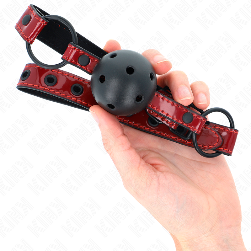 KINK - 4.5 CM BALL GAG IN SHINY LEATHERETTE 63.5 X 2 CM ADJUSTABLE 41 X 59 CM