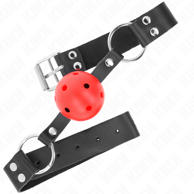 KINK - 4 CM BREATHABLE BALL GAG WITH DOUBLE RED RIVET 62 x 2.5 CM ADJUSTABLE 42-58 CM