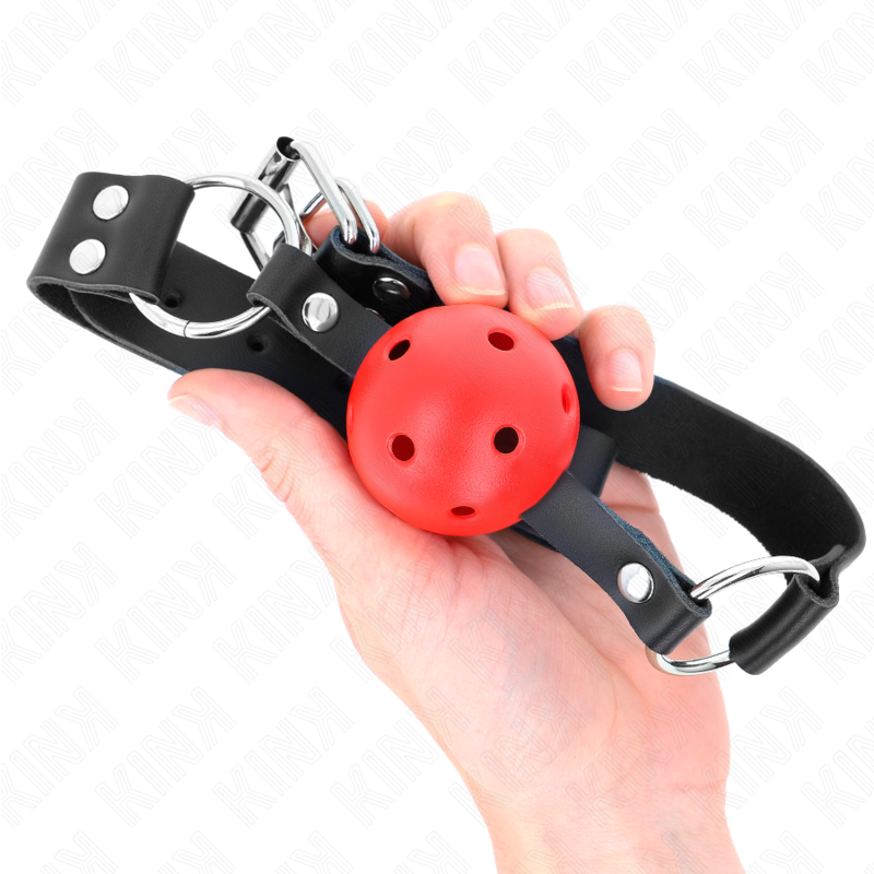 KINK - 4 CM BREATHABLE BALL GAG WITH DOUBLE RED RIVET 62 x 2.5 CM ADJUSTABLE 42-58 CM